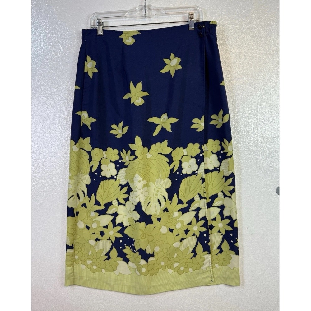 Sag‎ Harbor Womens Wrap Skirt Sz 16W Button Up Midi Elastic Green Blue Hawaiian